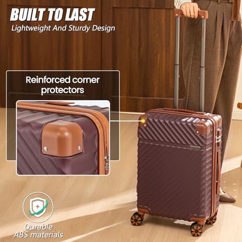 Cosbarn Carry On Luggage 22x14x9 Airline Approved,3 Piece Luggage Set - color: Burgundy, size: 3 Piece Sets (20/BP/TB)
