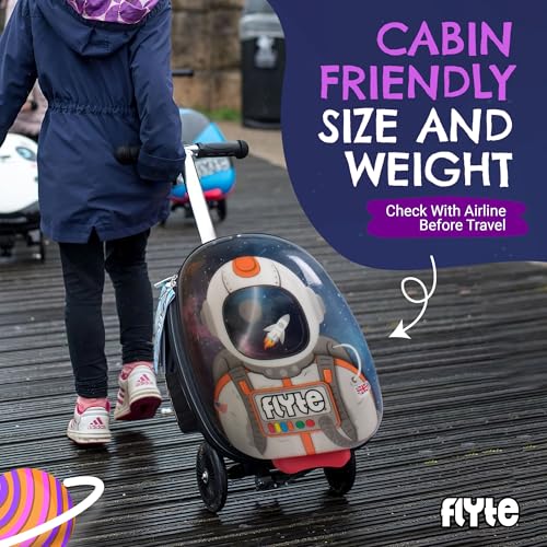 FLYTE Scooter Suitcase Folding Kids Luggage – Sammie the Spaceman, 18 Inch Hardshell, Ride On with Wheels, 2-in-1, 25 Litre Capacity - color: Sammie The Spaceman