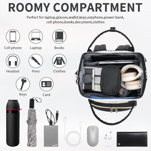VANKEAN 18 Inch Laptop Backpack for Women Large Capacity - color: Beige/Black, size: 18 Inch