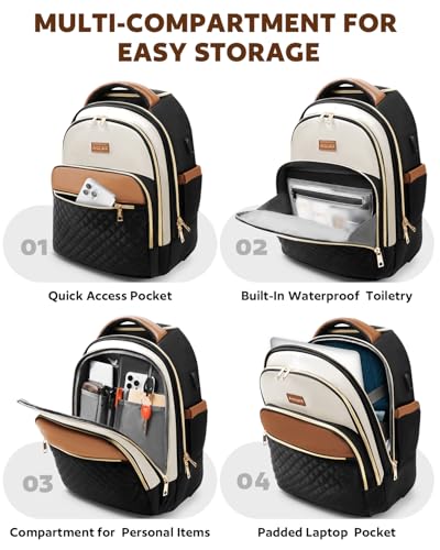 Arcoyard Rolling Backpack for Women, 15.6 Inch Travel Backpack with Wheels - color: Black Beige Brown, size: 15.6-inch