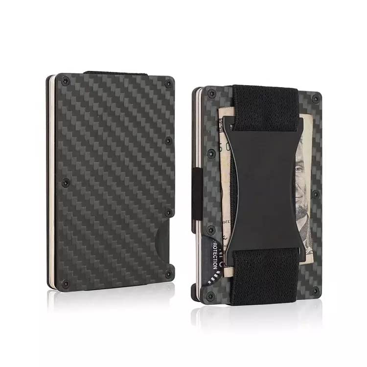 Minimalist Metal Carbon Fiber RFID Blocking Wallet with Cash Strap