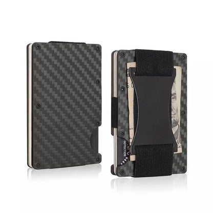 Minimalist Metal Carbon Fiber RFID Blocking Wallet with Cash Strap