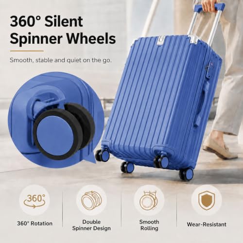 3 Piece Hardside Luggage Set with Spinner Wheels, TSA Lock, Lavender - color: royal blue