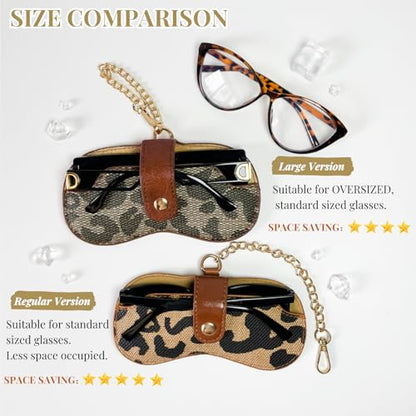 Eyewear Clutch Glasses Case with Clip Soft Leather Sunglasses Bag - color: Blk Green, size: X-Large, style: Leopard