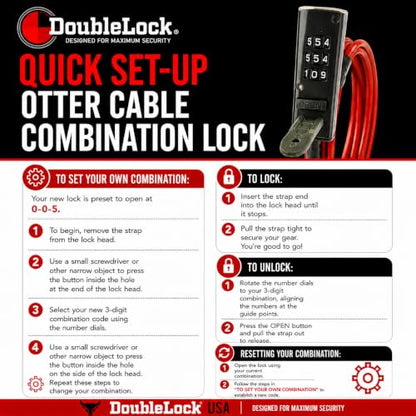 DoubleLock Otter Outdoor Tether Cable Combination Lock (6mm) – 10ft Weatherproof Steel Cable, Keyless Resettable Lock for Outdoor Gear, Bikes, Coolers, Kayaks, and Sports Equipment - size: 6mm