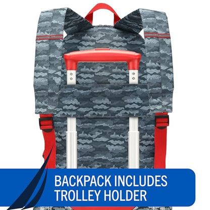 Nautica Kids Luggage - 18" Airline Approved Rolling Hardside Upright Carry-on Suitcase Set with Wheels (Shark Attack | 5pc Travel Set) - color: Shark Attack | 5pc Travel Set