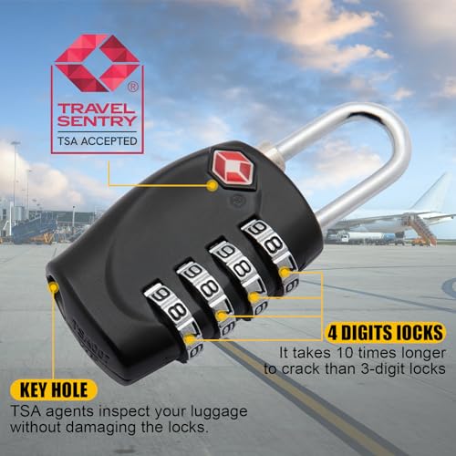 LAFENLIN TSA Combo Lock 4-Pack for Pistol Cases,4-Digit Small Padlock,Black - color: Black - 4 Pack