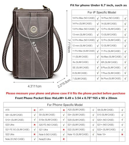 S-ZONE Women RFID Blocking Crossbody Cell Phone Purse PU Leather Wallet - color: Coffee