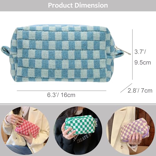 Checkered Makeup Bag for Purse, Small Travel Cosmetic Pouch,Lake Blue - color: Lake Blue