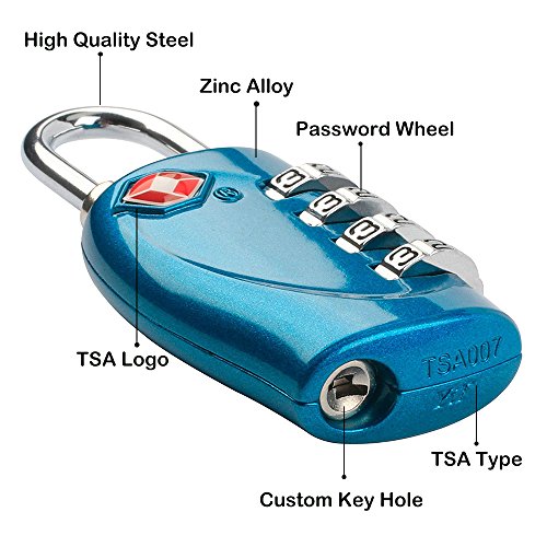 4 Dial Digit TSA Approved Travel Luggage Locks Combination for Suitcases (Blue-4pack) - color: Blue-4pack