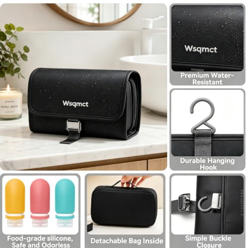 Hanging Toiletry Bag for Women Men Nylon Shaving Bag Travel Kit - color: Black