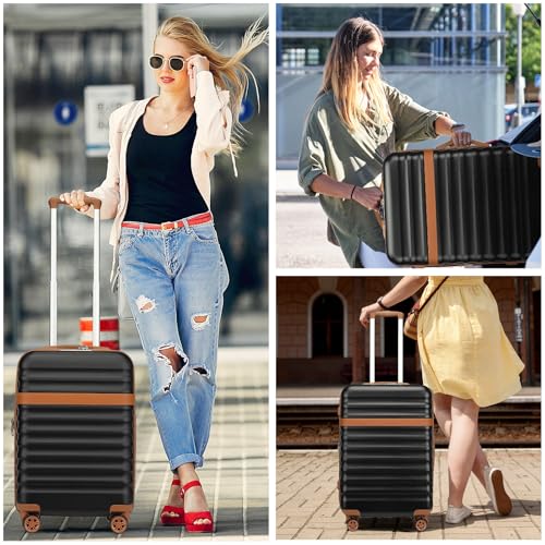 Kono Carry On Luggage 22x14x9 Expandable 20Inch Hardshell TSA Lock Black - color: Black/Brown, size: Carry-on 20-inch