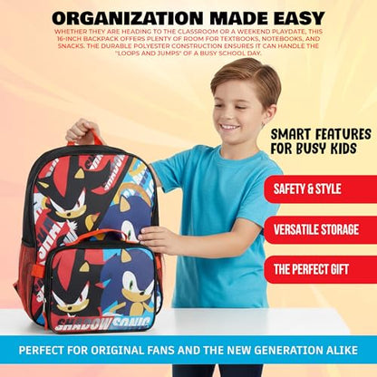AI ACCESSORY INNOVATIONS Sonic The Hedgehog & Shadow 2 Piece Backpack Set, Boys & Girls 16" School Bag, Black - color: Sonic and Shadow