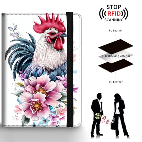 Passport Holder Wallet Cover Case,RFID Blocking Passport Cover,Large Capacity Travel Wallet with Multi Card Slots (Funny Rooster Flower) - color: Funny Rooster Flower