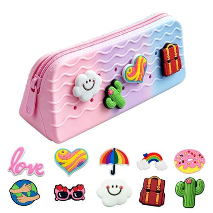 Pencil Case Pouch for Girls Aesthetic Cute Pencil Bags Box with Zipper - color: Cotton Candy