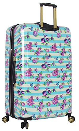 Betsey Johnson 30 Inch Checked Luggage Collection - Expandable Scratch Resistant (ABS + PC) Hardside Suitcase - Designer Lightweight Bag with 8-Rolling Spinner Wheels - color: Stripe Floral Hummingbird
