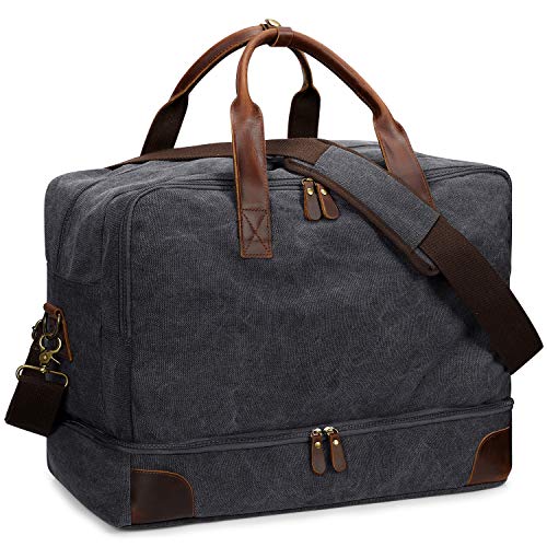 S-ZONE Mens Canvas Travel Duffel Bag Weekend Overnight Bag with Shoes Laptop Compartment 2.0 Version - color: Dark Grey