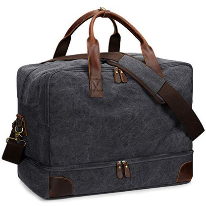 S-ZONE Mens Canvas Travel Duffel Bag Weekend Overnight Bag with Shoes Laptop Compartment 2.0 Version - color: Dark Grey