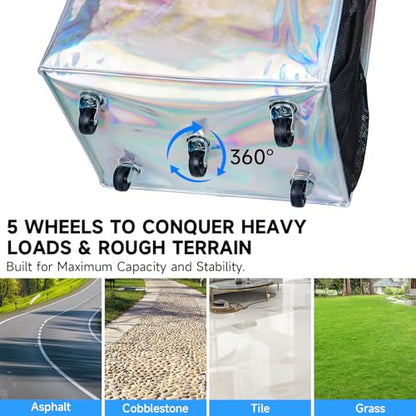 Large Reusable Grocery Bag On 5 Wheels, 130L Foldable Rolling Tote Bag - color: Gradient Silver, size: Large