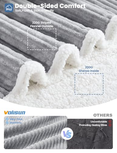 Wearable Heated Blanket with Foot Pocket, 50x70+18, Light Grey Striped, ETL - color: Striped Gray, size: 50x70"