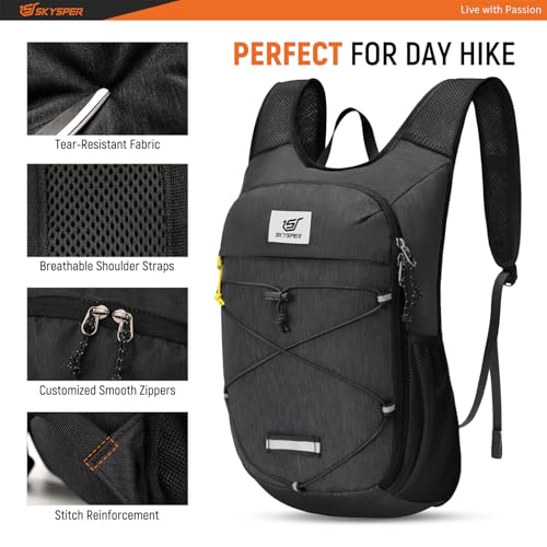 SKYSPER Foldable Hiking Backpack 10L/15L Small Lightweight Travel Daypack - color: Black, size: 10 liters