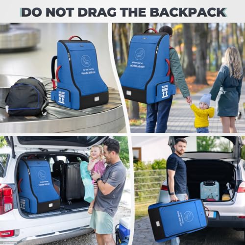 RAINSMORE Padded Car Seat Travel Bag for Airplane Car Seat Backpack, Blue - color: Blue&Black