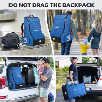 RAINSMORE Padded Car Seat Travel Bag for Airplane Car Seat Backpack, Blue - color: Blue&Black