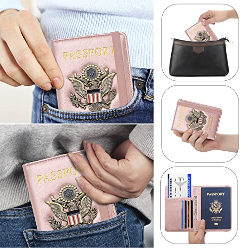 Premium Passport Holder for Travel RFID Blocking Passport Cover Slim - color: Rose Gold