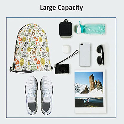 Cute Woodland Animals Drawstring Backpack Bag - 14x16.9 Inch, Multicolor, Waterproof, Polyester, Adjustable, Multifunctional for Men Women - color: Multi-a54