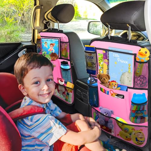 Backseat Car Organizer w/ 10 Storage Pockets, 11" Tablet Holder, 2 PCS Pink - color: Pink