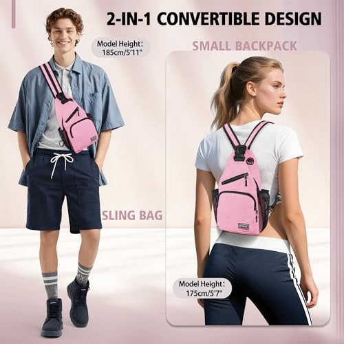Geestock Convertible Sling Bag Crossbody Backpack for Women Men, Pink - color: Pink, size: Small