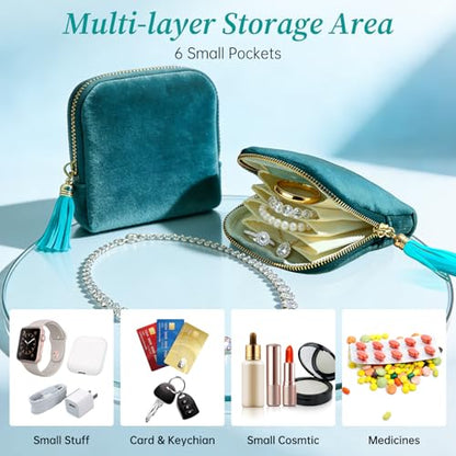 2PCS Travel Jewelry Case,Portable Soft Velvet Jewelry Travel Pouch-Blue - color: Blue-2PCS
