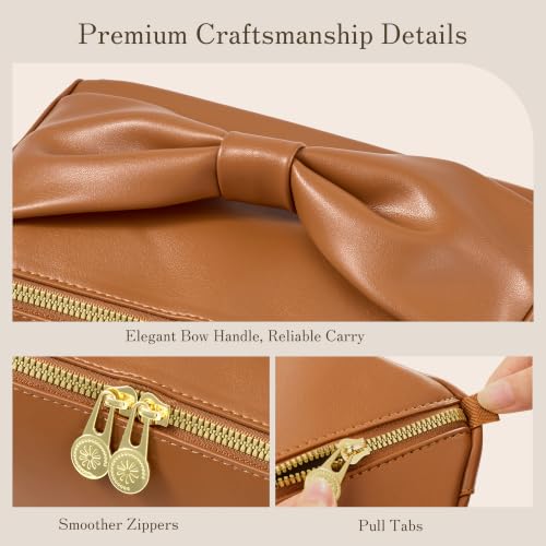SHOWKOO Cosmetic Bag for Women, WideOpen Travel Makeup Bag with Compartment - color: Brown