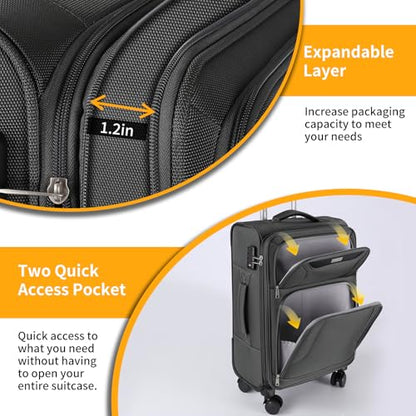 WireHot 3-Piece Softside Expandable Luggage Set, Gray, 20in/24in/28in - color: Grey