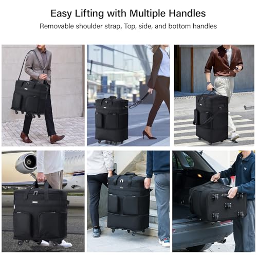 Hanke Expandable Collapsible Luggage with Wheels, Black Upgrade Version 2, 98L, Water-Resistant, 5 Spinner Wheels, 3 Pockets, Polyester, 19x13x27.2 inches, 6.1lb, Carry-On Luggage, Travel, Vacation - color: Black-1