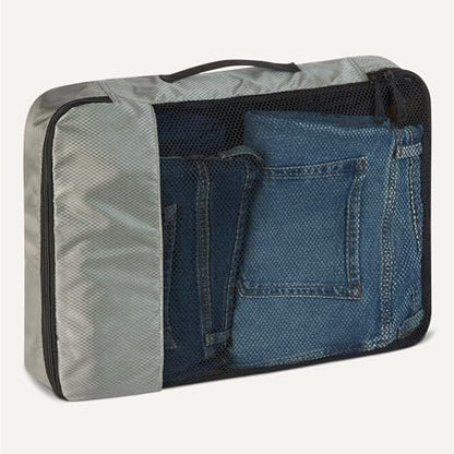 Amazon Essentials 여행용 액세서리 세트 4피스 패킹 큐브, 더블 지퍼가 있는 수하물 정리함, 100% 폴리에스터, 메시 탑, 회색., 4피스 패킹 큐브 세트 - 라지 - color: 회색., size: 라지