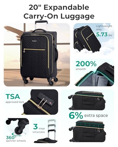 BAGSMART 20" Softside Expandable Spinner Carry-On, Airline Approved (Black) - color: Black