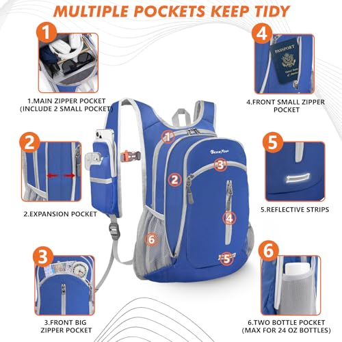 Seektop Small Hiking Backpack Expandable 12L-15L - color: Navy Blue
