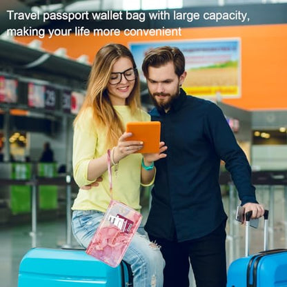 Family Passport Holder Wallet RFID Blocking Document Organizer - color: Red Marble
