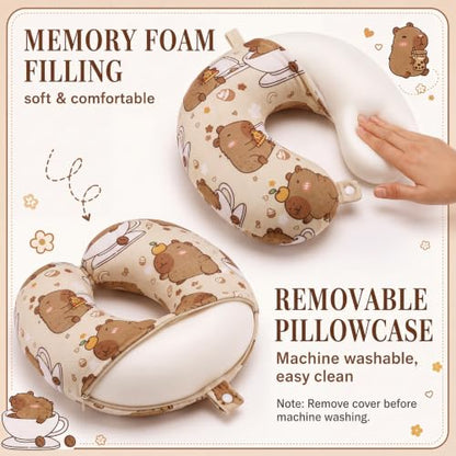 Gilprop 2 Pcs Capybara Neck Pillow for Travel with Sleep Eye Mask - style: Capybara