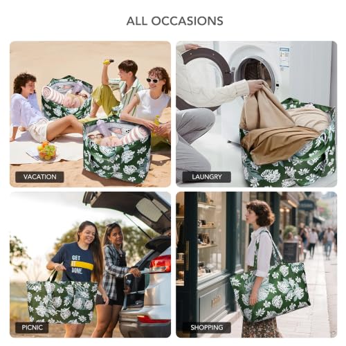 KALIDI 60L Extra Large Beach Tote Oversized Bag Zipper Utility Weekender - color: Green Leaf