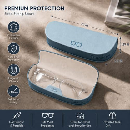 Glasses Case hard shell,3-in-1 Sunglasses Case & Eyeglass Case with Cleaning Cloth & Storage Pouch - color: Light Blue, size: Medium