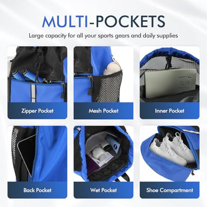 PinCute Drawstring Backpack for Men Women, Mesh Gym Bag for Beach - color: Blue