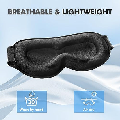 Sleep Mask for Men and Women, 3D Blackout Eye Mask for Side Sleepers, Ebony | Blindfold Eye Cover with Adjustable Strap, Breathable, Zero Pressure, Lash Extensions, Travel Essentials, Naps - color: Ebony