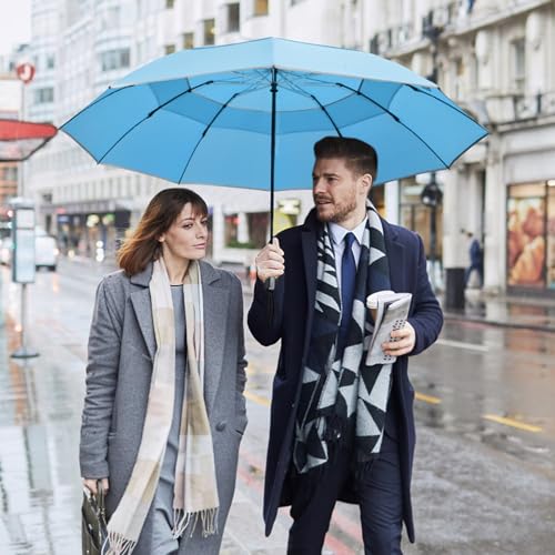G4Free 54/62 Inch Large Inverted Golf Umbrella Windproof Reflective Stripe - color: Sky Blue, size: 62 inch