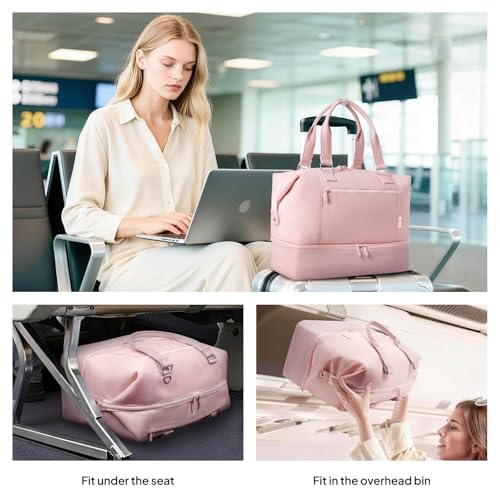 TOPEAST Travel Duffle Bag, Weekender Bags for Women with Shoe Compartment | 40L Carry On Bag with TSA Toiletry Bag & Wet Pocket for Overnight, Weekend, Hospital, Yoga, Business Trips, Sport, Gym, Pink - color: Pink