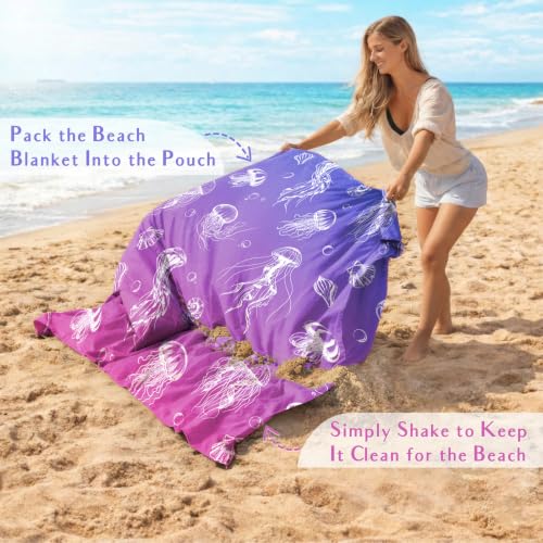 AlphaBeing Beach Blanket Waterproof Sandproof, Extra Large Beach Mat - color: Jellyfish, size: 120“×108”