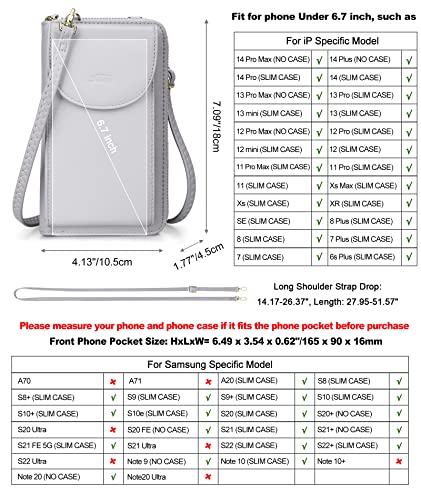 S-ZONE Small Crossbody Bags for Women Phone Purse RFID Blocking Wallet - color: Light Gray