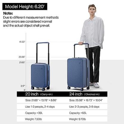 mixi Luggage Suitcases with Spinner Wheels,Upgrade Wide Handle PC Hardshell Rolling Travel Suitcase with TSA Lock, Checked-Medium 24-Inch, Sapphire Blue - color: Sapphire Blue, size: 24-inch Standard