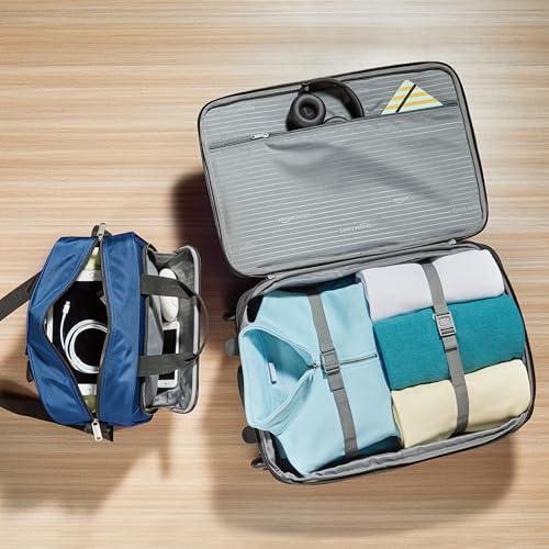 Amazon Basics Softside Luggage Set, 23-Inch Expandable Suitcase with Wheels and 15-Inch Tote, Extra Space (+15%), Front Pockets, Telescopic Handle, Navy Blue - color: Navy Blue